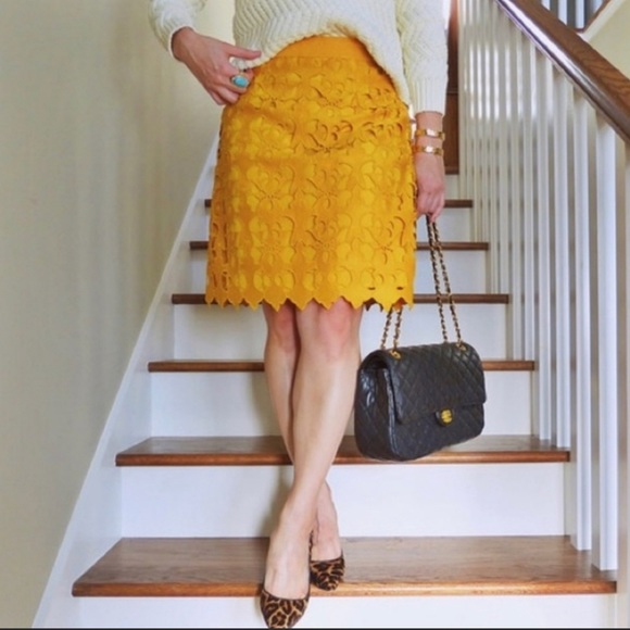 LOFT Dresses & Skirts - Ann Taylor LOFT Mustard Yellow Lace Embroidered Skirt